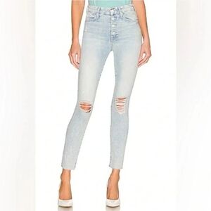MOTHER High Rise Light Blue Distressed Jeans